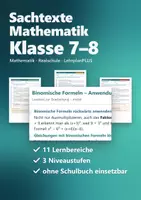 Vorschau - Arbeitsblätter - Sachtexte Mathematik Klasse 7–8 Realschule – Materialpaket mit 11 Lernbereichen, Erarbeitungstexte in drei Niveaustufen - Deckblatt