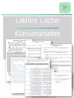 Vorschau - Arbeitsblätter - Klassenarbeiten auf 4 Niveaus am Beispiel der Lektüre Löcher - Deckblatt