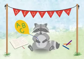 Vorschau - Bildkarten - Fächerschilder für die Materialecken Waschbär - Seite 1
