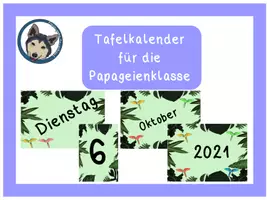 Vorschau - Bildkarten - Tafelkalender Kalender für die Papageienklasse in grün #Klassentier - Deckblatt