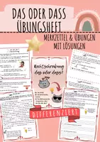 Vorschau - Arbeitsblätter - das dass Unterrichtsmaterial Deutsch Klasse 6–8 Rechtschreibung Unterscheidung Arbeitsblätter Übungen mit Lösungen - Deckblatt