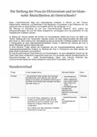 Vorschau - Stundenentwürfe - Stellung der Frau in Christentum und Islam - Deckblatt