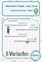 Vorschau - Arbeitsblätter - Wortarten Stadt, Land, Fluss | Deutschstarter/ Spiel - Deckblatt