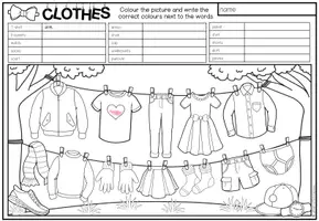 Vista previa - Hojas de trabajo - CLOTHES - Read and colour (2 niveles de diferenciación) - página 2