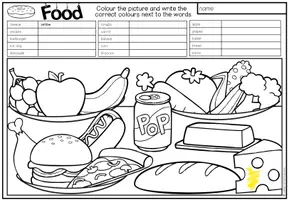 Vista previa - Manualidades / Dibujos para colorear - FOOD - Read and colour (2 niveles de diferenciación) - página 2