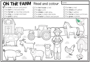 Vista previa - Hojas de trabajo - ON THE FARM - Read and colour (2 niveles de diferenciación) - página 1