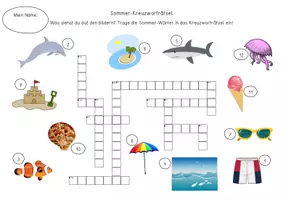 Vorschau - Arbeitsblätter - Sommer Kreuzworträtsel mit Bildern - Sommer-Wortschatz - Deckblatt