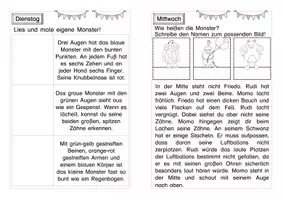 Vorschau - Arbeitsblätter - Wochenhausaufgaben Lesen Monster - Seite 2