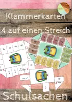 Vorschau - Aufgabenkarten - "4 auf einen Streich" - Schulsachen - Klammerkarten - Deckblatt