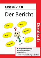 Vorschau - Arbeitsblätter - Deutsch Klasse 7/8: Der Bericht - Deckblatt