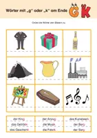 Vorschau - Arbeitsblätter - "g" oder "k"? - 6 differenzierte Wort-Bild-Rätsel zur Auslautverhärtung - Seite 1