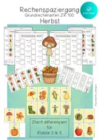 Vorschau - Arbeitsblätter - Rechenspaziergang HERBST Grundrechenarten Zahlenraum 100 - 2 Differenzierungen - Klasse 2 - Deckblatt