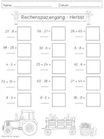 Vorschau - Arbeitsblätter - Rechenspaziergang HERBST Grundrechenarten Zahlenraum 100 - 2 Differenzierungen - Klasse 2 - Seite 1