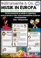 Vorschau - Unterrichtsreihen - Musik in Europa - Lese & Lerne | Instrumente, Tänze & Musikarten in Italien, Spanien & Frankreich - Distanzunterricht & Homeschooling - Deckblatt
