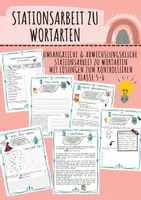 Vorschau - Unterrichtsreihen - Wortarten Stationsarbeit Unterrichtsmaterial Deutsch Klasse 5–6 Arbeitsblätter differenziert mit Lösungen - Deckblatt