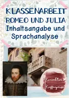 Vorschau - Test - Klassenarbeit / Lernzielkontrolle mit EHZ – Drama untersuchen – "Romeo und Julia" (Shakespeare) - Inhaltsangabe, Sprachanalyse - Klasse 7/8 - Seite 1