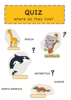 Vista previa - Unidades / Secuencias / Situaciones de Aprendizaje - QUIZ materialpaket Farm or Zoo, How many legs, Land air or water, Continents where animals live - página 1