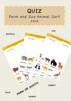 Vista previa - Unidades / Secuencias / Situaciones de Aprendizaje - QUIZ materialpaket Farm or Zoo, How many legs, Land air or water, Continents where animals live - Portada