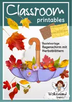 Vorschau - Mal- und Bastelvorlagen - Regenschirm Fensterbild & Blätter-Collage: Bastelvorlage Kunstunterricht Klasse 1-4 (Herbst basteln / Wetter / Grundschule) - Deckblatt