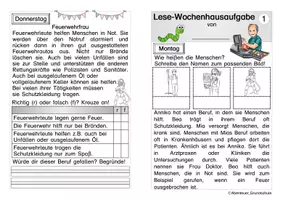 Vorschau - Arbeitsblätter - Wochenhausaufgaben Lesen Berufe - Seite 1