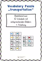 Vorschau - Mal- und Bastelvorlagen - vocabulary puzzle - transportation - Deckblatt