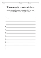 Vorschau - Arbeitsblätter - Was bedeutet Klimawandel? Schreibimpulse, Akrostichon + Plakat Poster Reflexion Sachunterricht - Seite 3