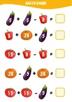 Vista previa - Hojas de trabajo - Learn math with fruits and vegetables / Aprende matemáticas con frutas y verduras. - página 1