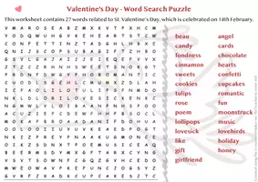 Vista previa - Hojas de trabajo - St. Valentine's Day - 27 Word Search Puzzle / Día de San Valentín - Rompecabezas de búsqueda de 27 palabras - Portada