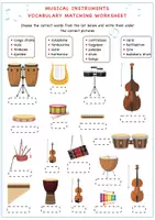 Vista previa - Hojas de trabajo - Musical Instruments Matching Worksheet For Kids / Coincidencia de instrumentos musicales - página 2