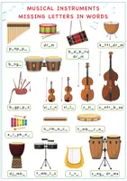 Vista previa - Hojas de trabajo - Musical Instruments Missing Letters In Words Worksheet / Instrumentos musicales: letras que faltan - página 2