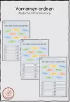 Vorschau - Arbeitsblätter - Vornamen nach dem ABC ordnen: dreifach differenziert - Deckblatt