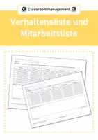 Vorschau - Arbeitsblätter - Verhaltens- und Mitarbeitsliste für Schülerinnen und Schüler - Deckblatt