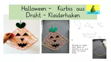 Vorschau - Mal- und Bastelvorlagen - Halloween- Kürbis aus Draht-Kleiderhaken, Wolle und Filz - Deckblatt