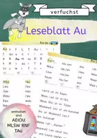 Vorschau - Arbeitsblätter - Leseblatt Au: Buchstaben, Silben, Wörter, Sätze - AEIOU MLSWRNFTAu - Deckblatt