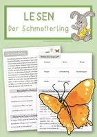 Vorschau - Arbeitsblätter - Leseverständnis Schmetterling - Kopiervorlage - Deckblatt