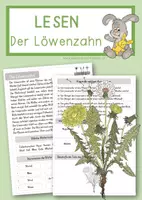 Vorschau - Arbeitsblätter - Leseverständnis Löwenzahn - Kopiervorlage - Deckblatt