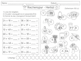 Vorschau - Arbeitsblätter - Rechenspur HERBST - Addition Subtraktion Multiplikation Zahlrenraum 100 - 4 Differenzierungen Klasse 2 & 3 - Seite 3