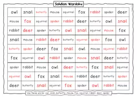 Vorschau - Arbeitsblätter - Spiel "Wordoku" Forest animals - Seite 3