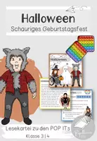 Vorschau - Aufgabenkarten - Halloween: Schaurige Geburtstagsparty | Lesekartei zu POP ITs | Klasse 3/4 - Deckblatt