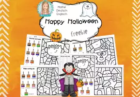 Vorschau - Arbeitsblätter - Halloween Freebie (Mathe, Deutsch, Englisch - Ausmalübung Klasse 1-4) #huhuhalloween - Deckblatt
