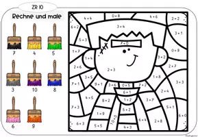 Vorschau - Arbeitsblätter - Halloween Freebie (Mathe, Deutsch, Englisch - Ausmalübung Klasse 1-4) #huhuhalloween - Seite 1