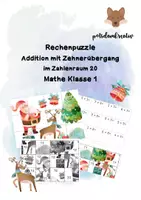 Vorschau - Arbeitsblätter - Weihnachtliches Rechenpuzzle Addition ZR 20 mit ZÜ - Deckblatt