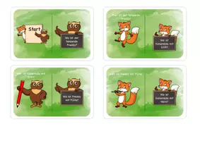 Vorschau - Spiele - Lesespiel mit Fuchs und Eule - Variante mit Schildern - Deckblatt