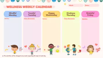 Aperçu - Feuilles d'exercices - WELLNESS WEEKLY CALENDAR - Page 1