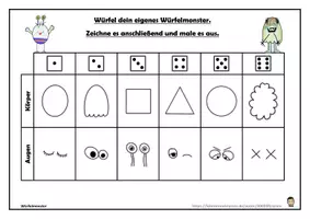 Aperçu - Préparation de séquence / Séquence complète - Kunst Grundschule Würfelmonster (auch Vertretung) - Page 1