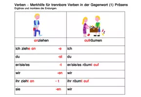 Aperçu - Feuilles d'exercices - Trennbare Verben im Präsens: Tabellen und Beispiele - Page 1