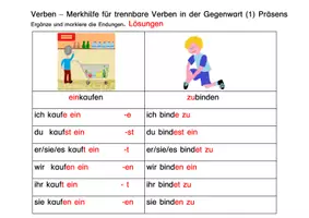 Aperçu - Feuilles d'exercices - Trennbare Verben im Präsens: Tabellen und Beispiele - Page 3
