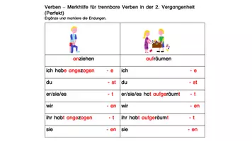 Aperçu - Feuilles d'exercices - Trennbare Verben Perfekt Tabellen und Übungen - Page 1