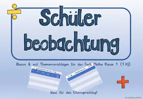 Vorschau - Lehrpläne/Lehrermaterial - Schülerbeobachtungen Vorlagen Mathe - Deckblatt
