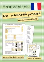 Vorschau - Arbeitsblätter - Der subjonctif présent - Das Grammatikblatt mit Signalgrammatik - Deckblatt
